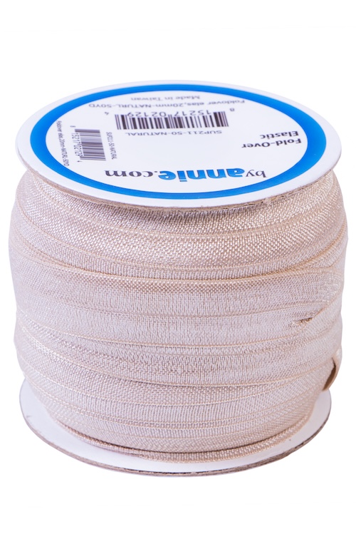 Natural Foldover Elastic 20mm x 50yds (45.7m) From ByAnnie (SUP211-50-NATURAL)