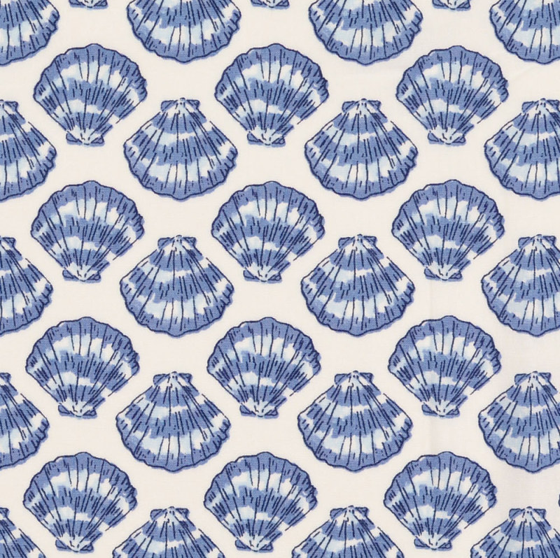 Scallop Shells on White Rayon Print from Mistral by Modelo Fabrics