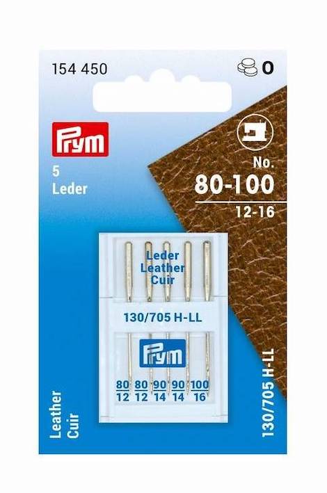 Prym Sewing Machine Needles Sys. 130/705Leather 80/12 - 100/16 5 Pieces