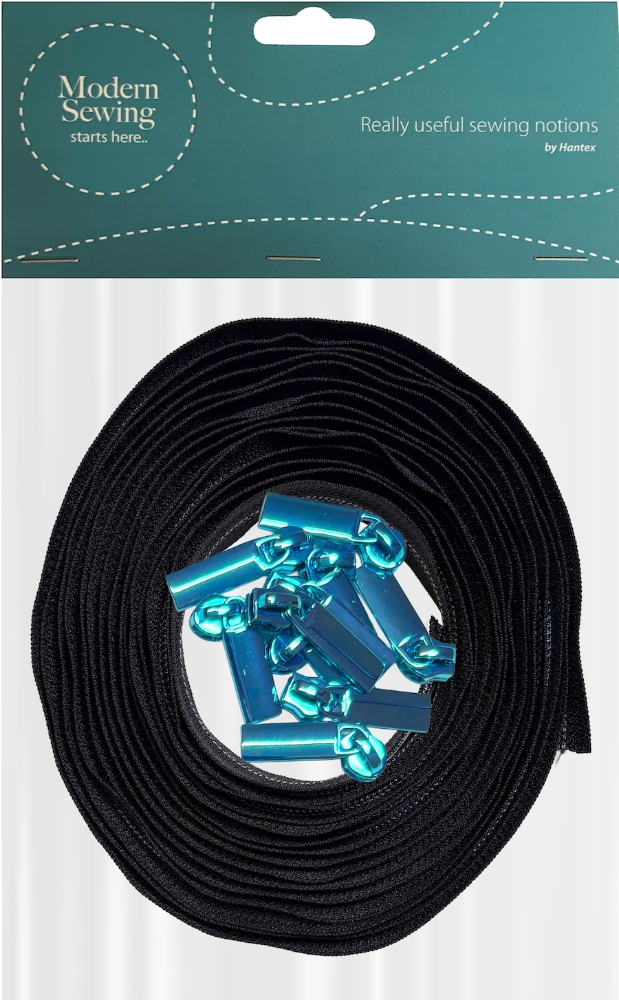 Black With Blue Teeth #5 Continuous Zip With Pulls - 5m Tape / 10 Pulls