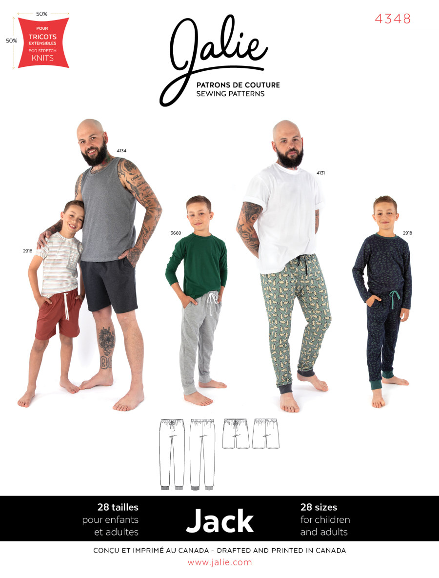 Jack Pull-On Jersey Lounge Pants and Shorts Pattern by Jalie