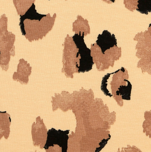 Tan Animal on Cream Rayon Jersey from Santa Anna by Modelo Fabrics