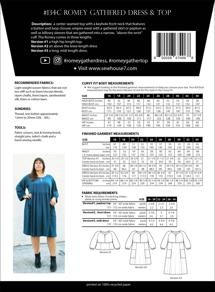 The Romey Gathered Dress & Top Pattern 16-34 by Sew House Seven