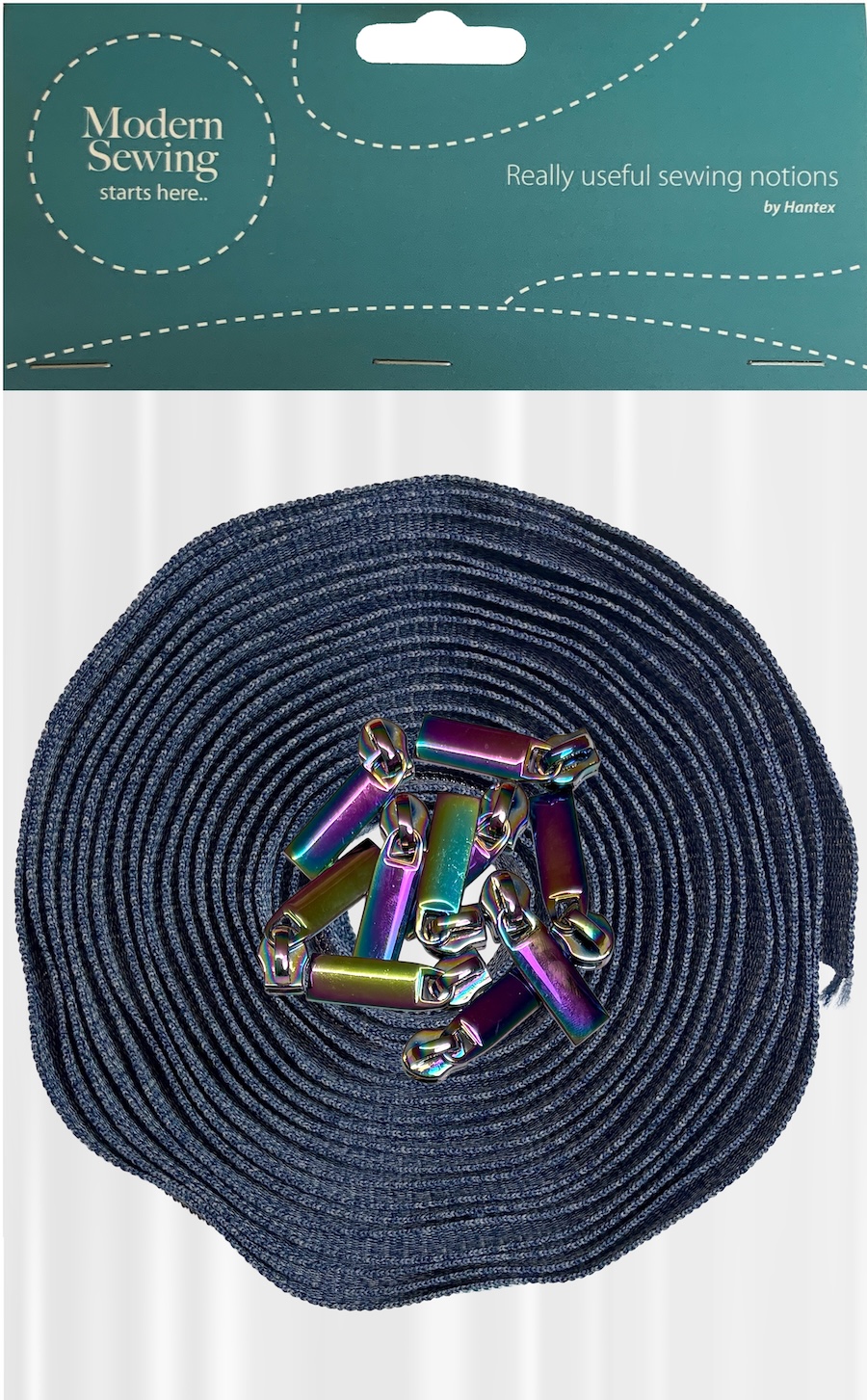 Denim With Rainbow Teeth #5 Continuous Zip With Pulls - 5m Tape / 10 Pulls