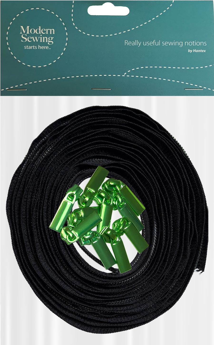 Black With Green Teeth #5 Continuous Zip With Pulls - 5m Tape / 10 Pulls