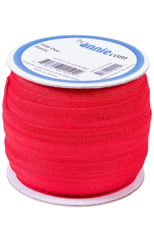 Atom Red Foldover Elastic 20mm x 50yds (45.7m) From ByAnnie (SUP211-50-ATOM RED)