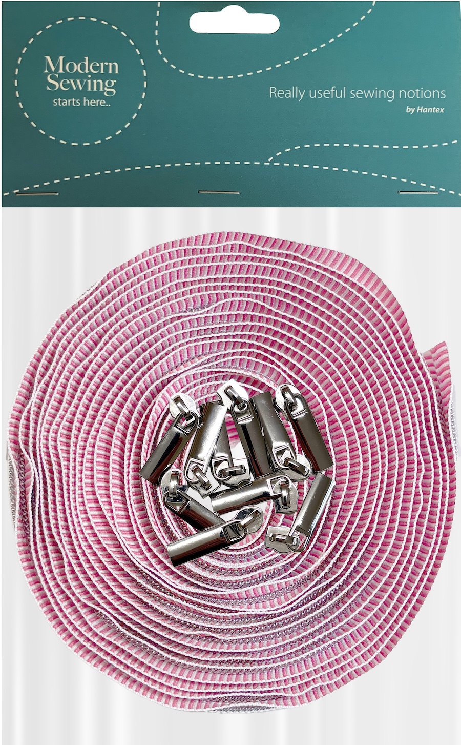 Cerise Striped With Silver Teeth #5 Continuous Zip With Pulls - 5m Tape / 10 Pulls