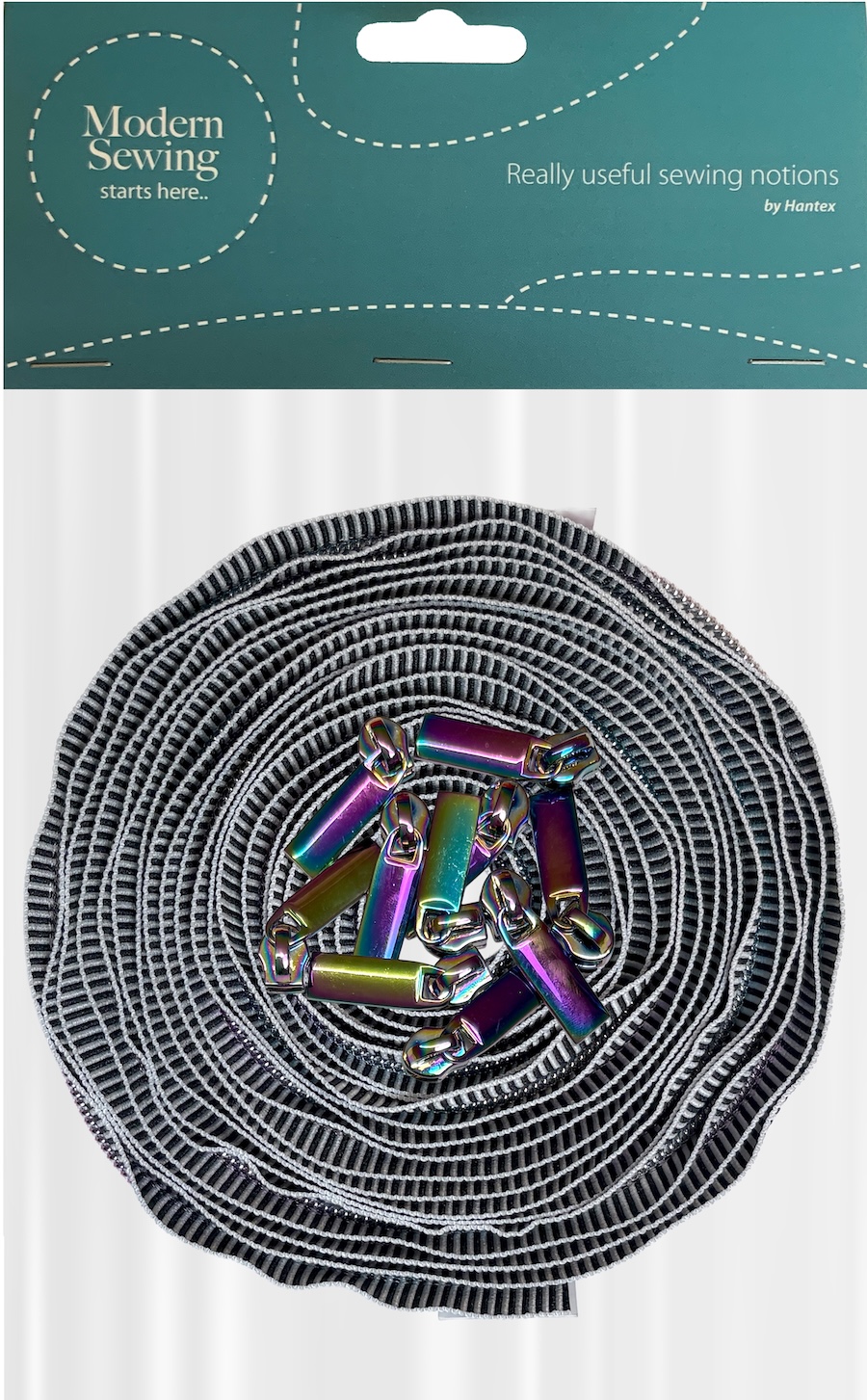 Black Striped With Rainbow Teeth #5 Continuous Zip With Pulls - 5m Tape / 10 Pulls