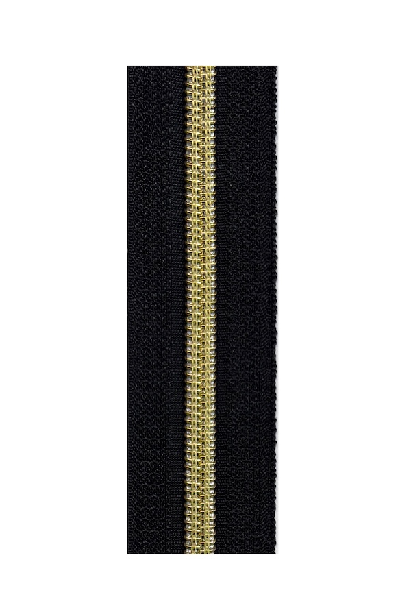 Black Tape With Gold Teeth Heavy Duty #5 Continuous Zip Tape Bulk
