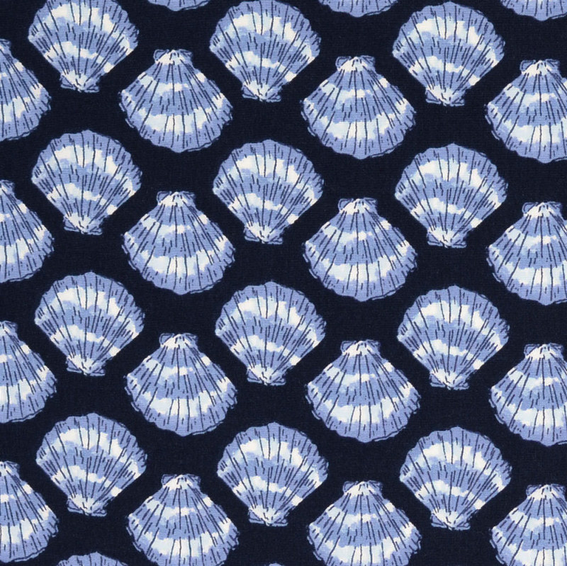 Scallop Schells on Black Rayon Print from Mistral by Modelo Fabrics