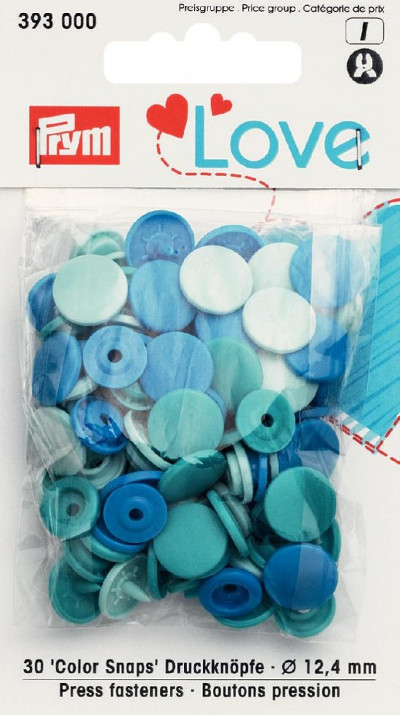 Prym Assorted Blues Non-sew Colour Snaps - 12.4mm 30 Pieces