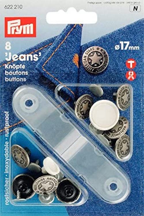 Prym Jeans Buttons 17mm Antique Silver American Star - 8 Pieces Brass Rustproof