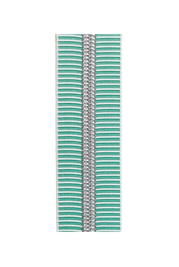 Aqua Striped Tape With Silver Teeth Heavy Duty #5 Continuous Zip Tape Bulk