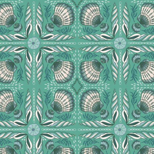 Shell Tile in Green from Seashell Serenade by Jayme Murray for Cloud9 Fabrics (Avail Jun)