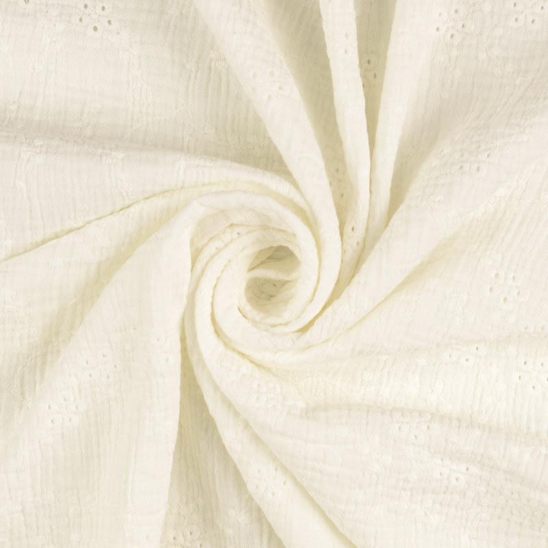 Soft White Embroidered Double Gauze from Nikaho by Modelo Fabrics