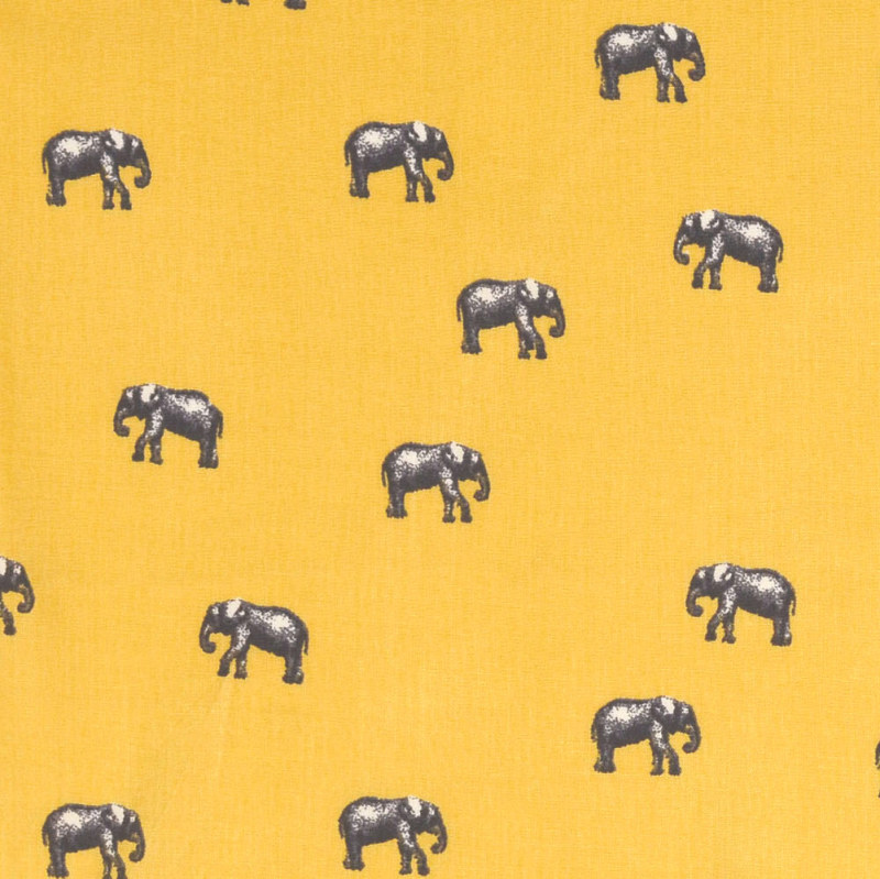 Elephants on Gold Rayon Print from Mistral by Modelo Fabrics