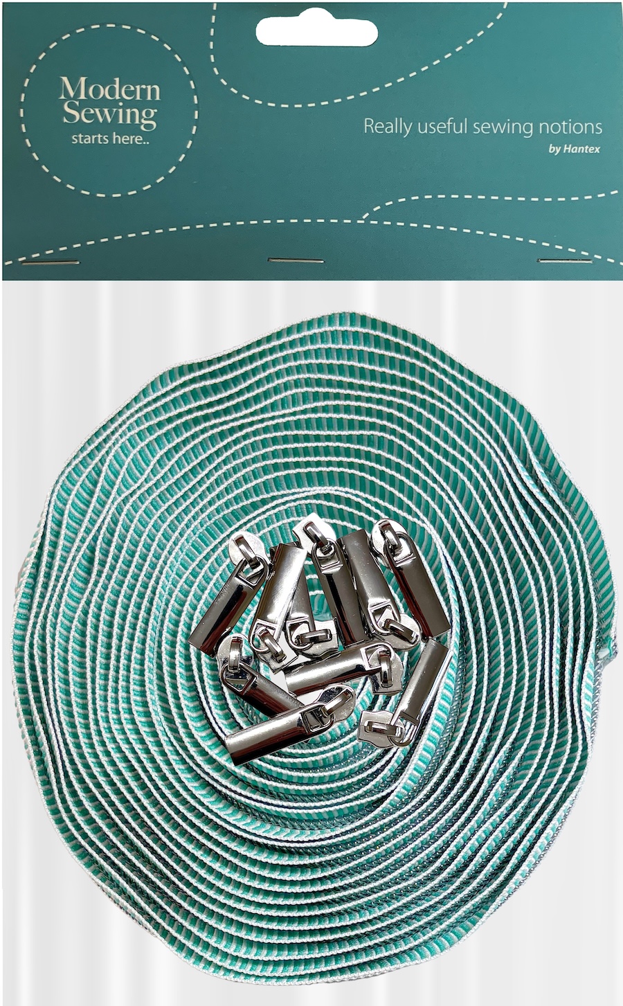 Aqua Striped With Silver Teeth #5 Continuous Zip With Pulls - 5m Tape / 10 Pulls