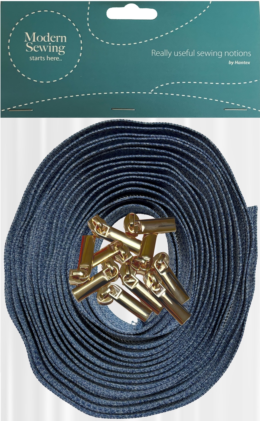 Denim With Gold Teeth #5 Continuous Zip With Pulls - 5m Tape / 10 Pulls