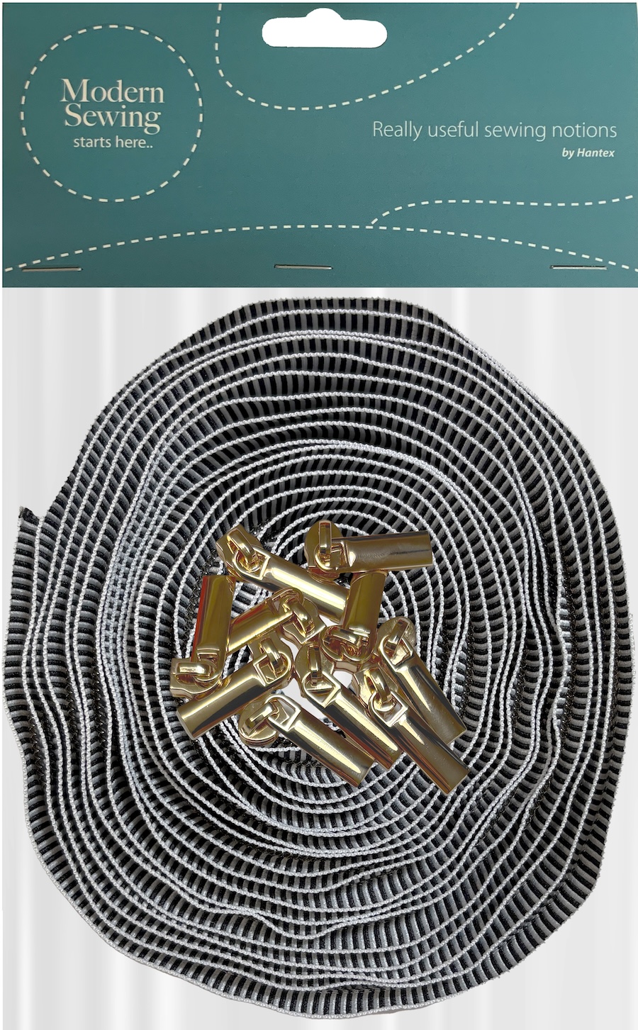 Black Striped With Gold Teeth #5 Continuous Zip With Pulls - 5m Tape / 10 Pulls