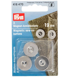 Prym Magnetic Sew-on Buttons 19mm Silver Col 3pcs