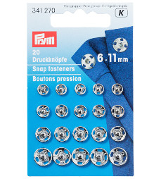 Prym Sew-On Snap Fasteners Assorted 6-11mm Silver Colour (Due Dec)