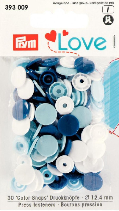 Prym Blue / White / Light Blue Non-sew Colour Snaps - 12.4mm 30 Pieces