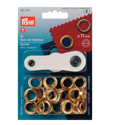 Prym Eyelets And Washers 11mm Gold Coloured - 15 Pieces Brass Rustproof