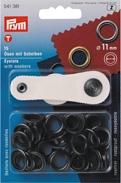 Prym Eyelets And Washers 11mm Black Oxidized - 15 Pieces Brass Rustproof