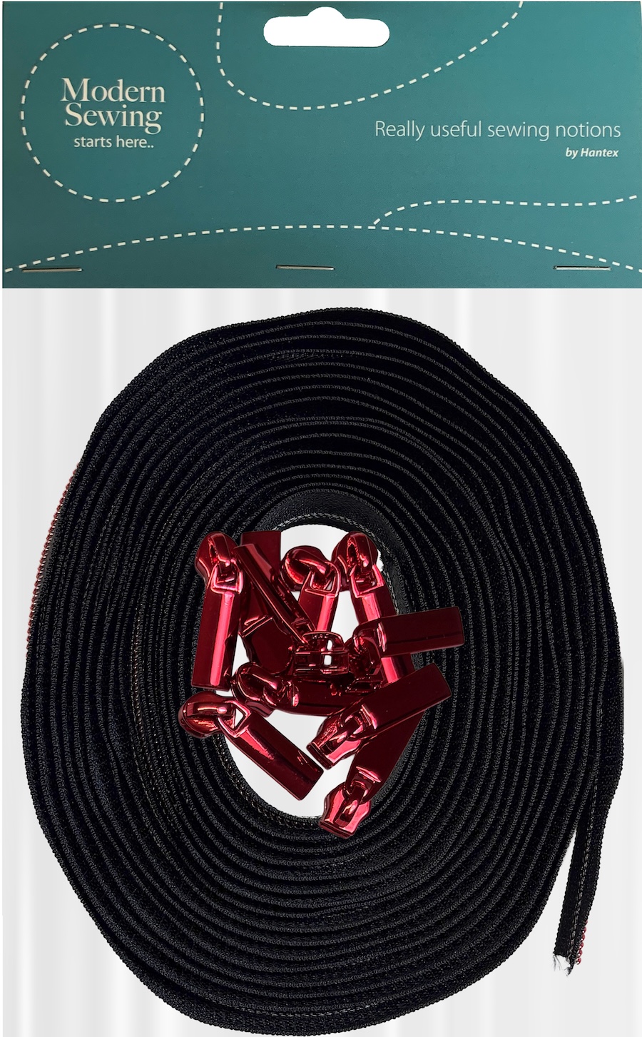 Black With Red Teeth #5 Continuous Zip With Pulls - 5m Tape / 10 Pulls
