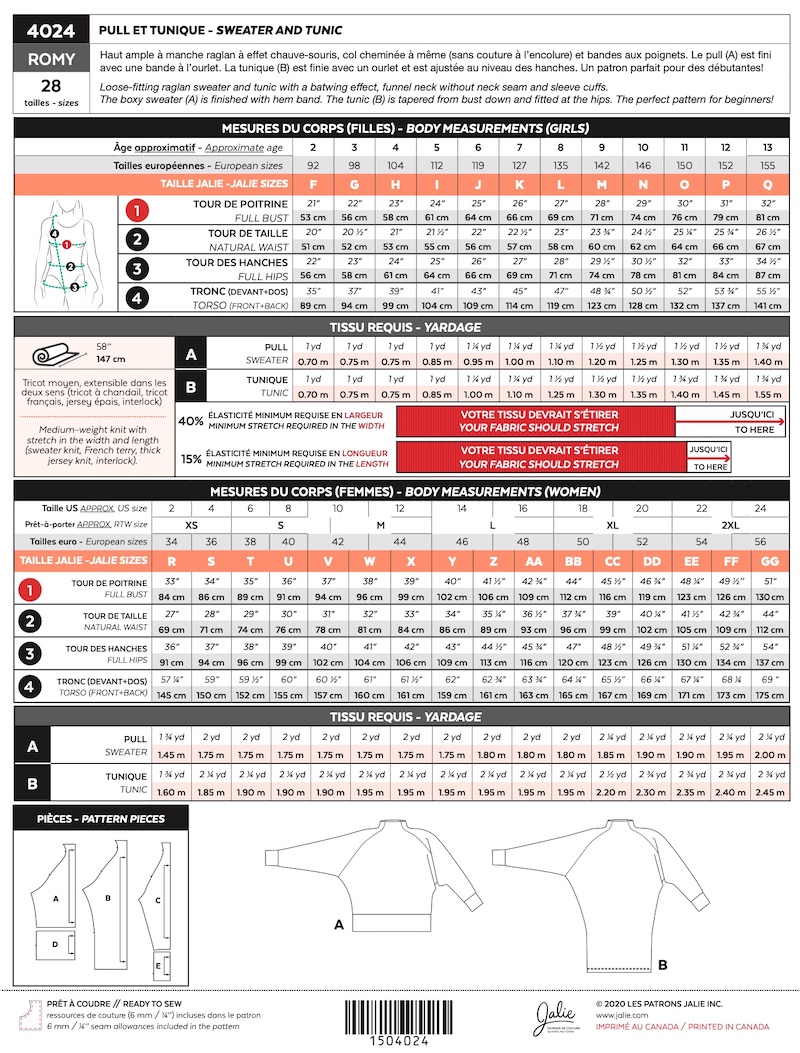 Romy Sweater and Tunic Pattern by Jalie - Wholesale by Hantex Ltd UK EU