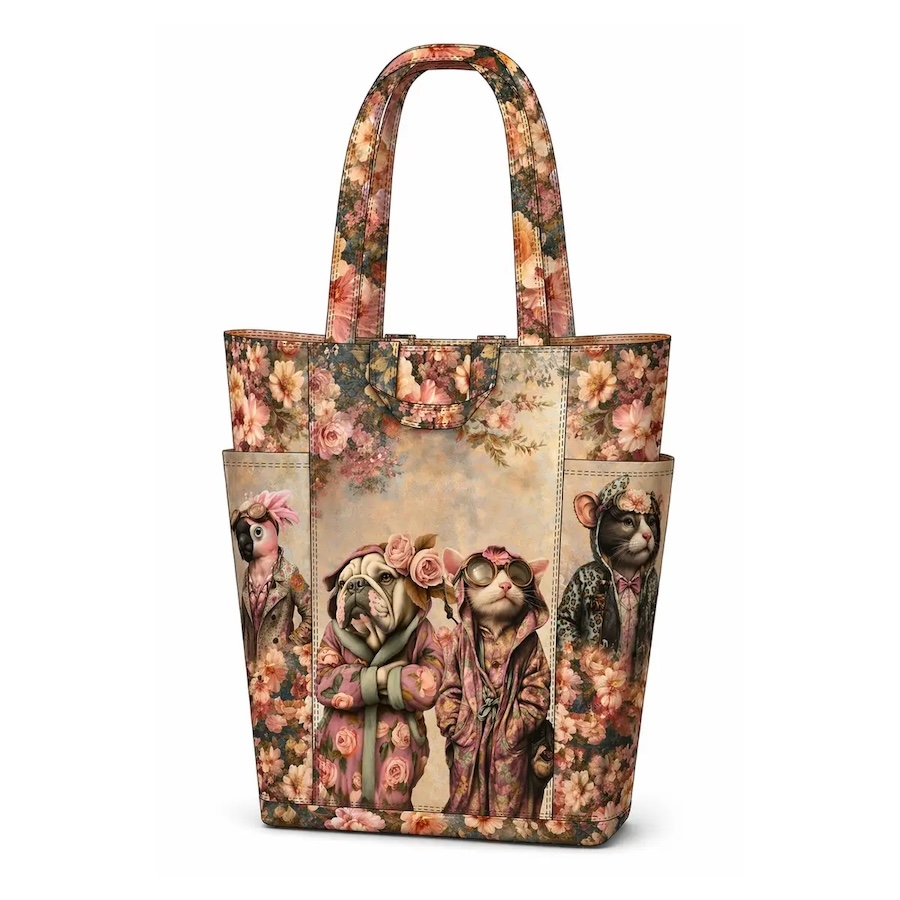 Dapper Dog And Cat Companion Printed Canvas Bag Panel By Stenzo Textiles (Avail Jul)