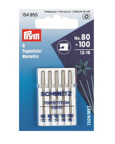 Prym Sewing Machine Needles Sys. 130n/met Topstitch/metallic 80-100 5pcs