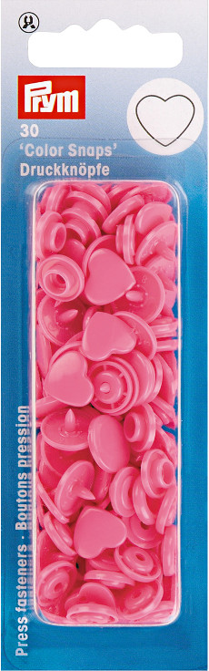 Prym Pink Heart Non-sew Colour Snaps - 12.4mm 30 Pieces