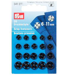 Prym Sew-On Snap Fasteners Assorted6-11mm Black Colour (Due Dec)