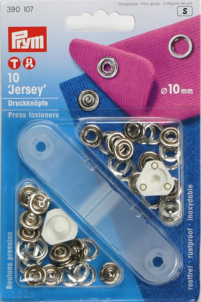 Prym Non-sew Press Fasteners Jersey 10mm Silver - 10 Pieces Brass Rustproof