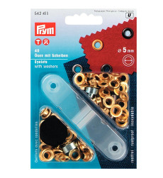 Prym Eyelets And Washers 5mm Gold Coloured - 40 Pieces Brass Rustproof