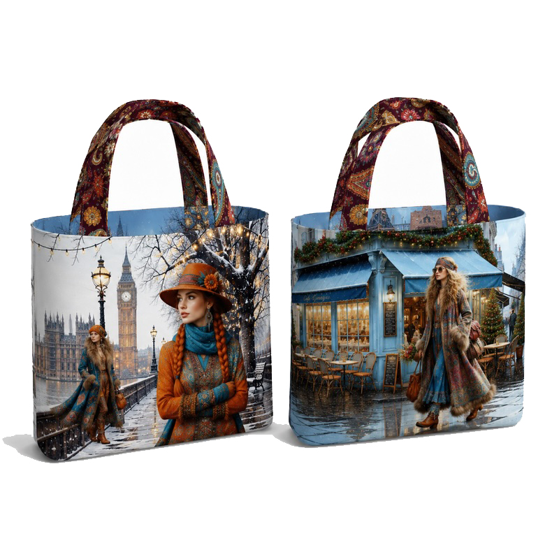 A Boho Christmas Printed Canvas Bag Panel By Stenzo Textiles (Avail Oct)