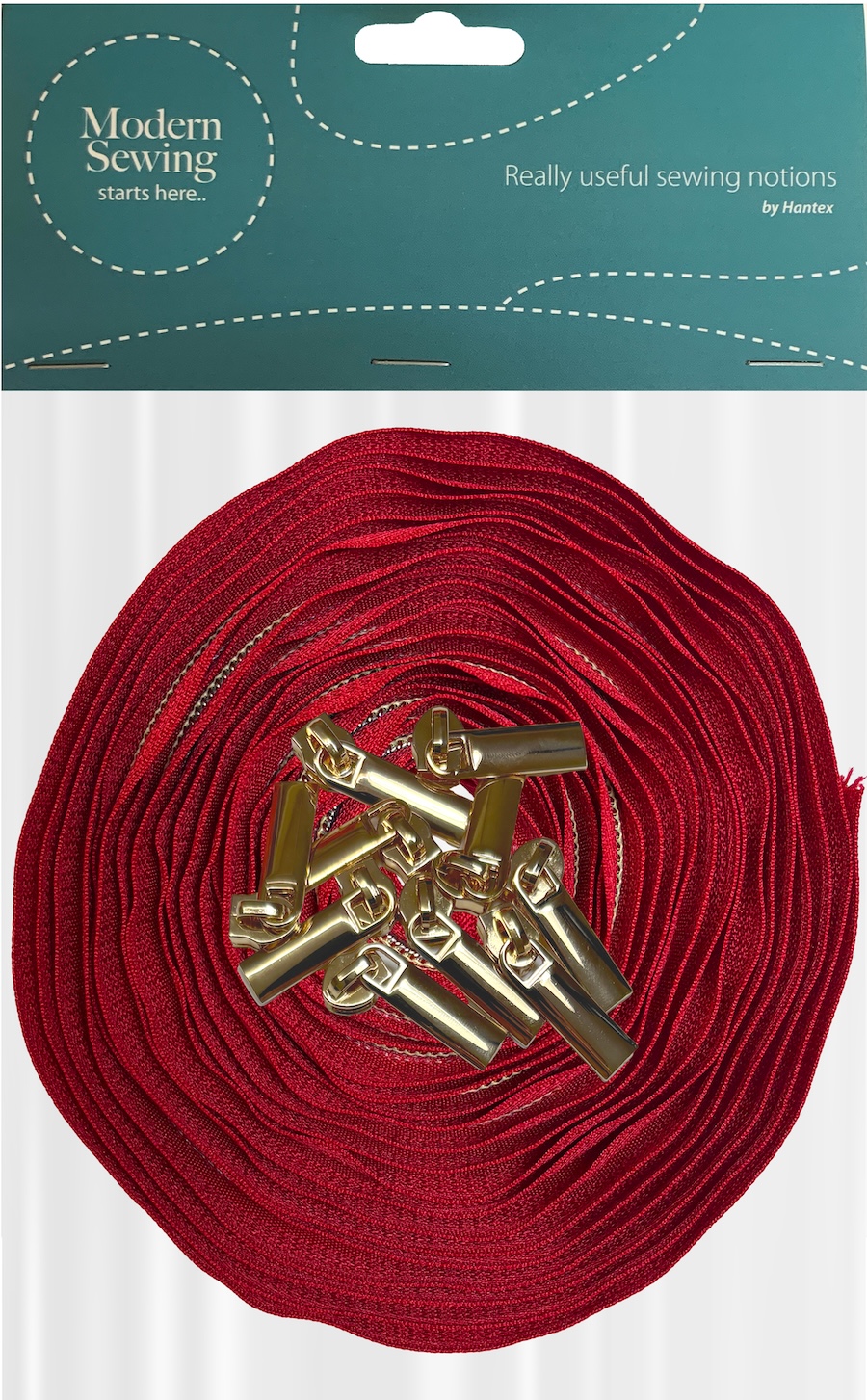 Deep Red With Gold Teeth #5 Continuous Zip With Pulls - 5m Tape / 10 Pulls