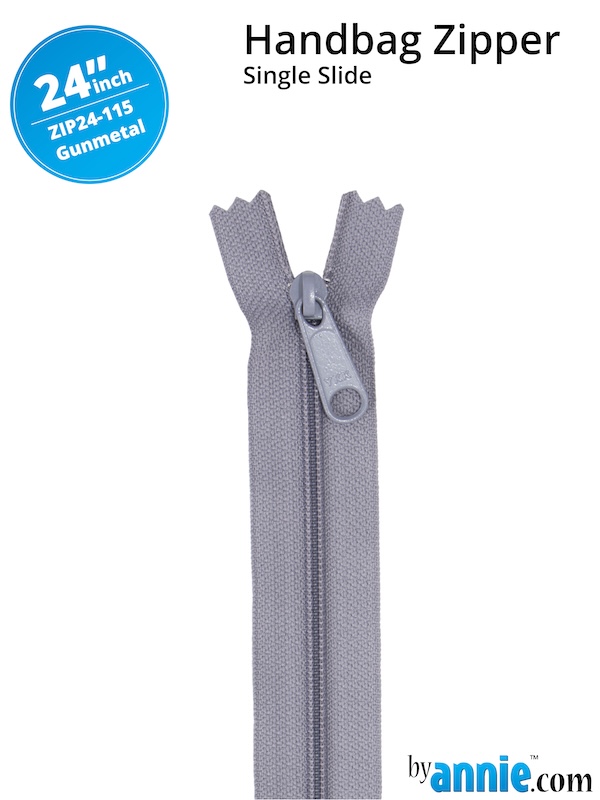 Single Slide Bag Zipper 24in Gunmetal From ByAnnie (ZIP24-115)