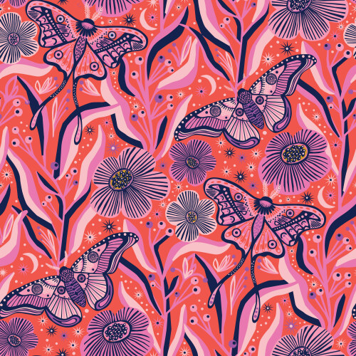 Fiery Nymphs from Wonder Jungle in Red by Pip & Lo for Cloud9 Fabrics (Avail Jun)