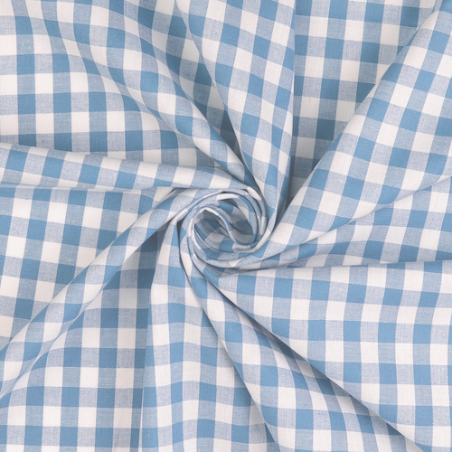 Kobenz Light Blue / White Yarn Dyed Medium Gingham Check Fabric