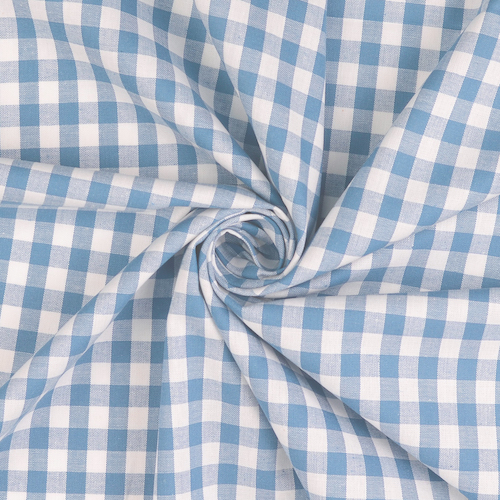 Kobenz Light Blue / White Yarn Dyed Large Gingham Check Fabric