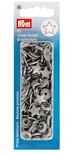 Prym Silver Grey Star Non-sew Colour Snaps - 12.4mm 30 Pieces