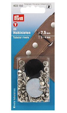 Prym Tubular Rivets 7.5mm (3-4mm Thickness) Silver Coloured - 20 Pieces