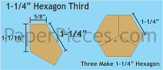 1.25 Inch Hexagon Thirds 105 Pieces - Paper Piecing