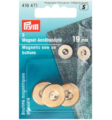 Prym Magnetic Sew-on Buttons 19mm Gold Col 3pcs