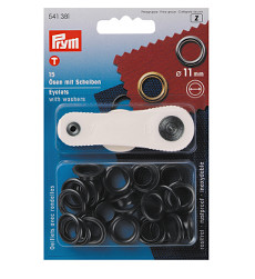 Prym Eyelets And Washers 11mm Black Oxidized - 15 Pieces Brass Rustproof