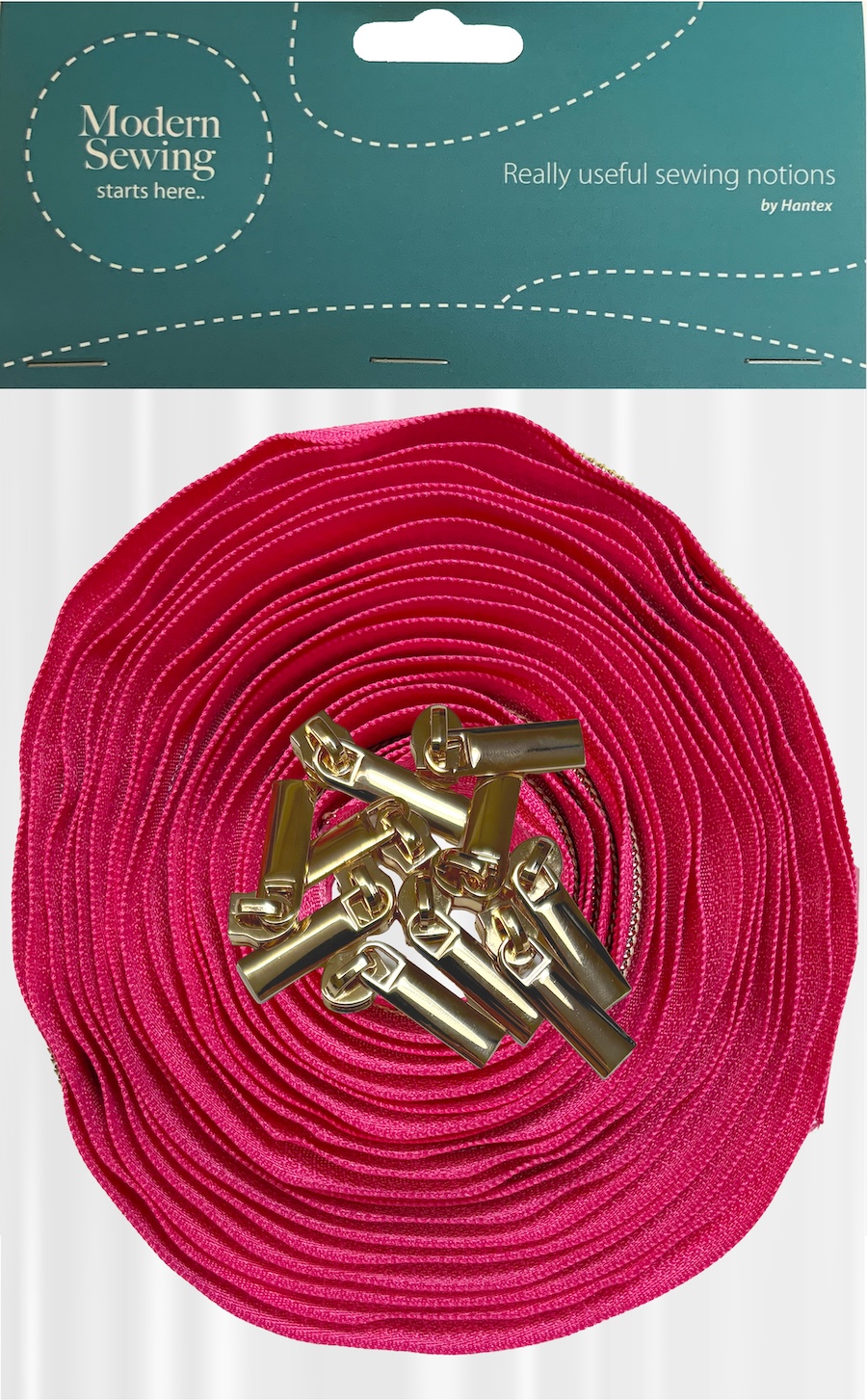Hot Pink With Gold Teeth #5 Continuous Zip With Pulls - 5m Tape / 10 Pulls