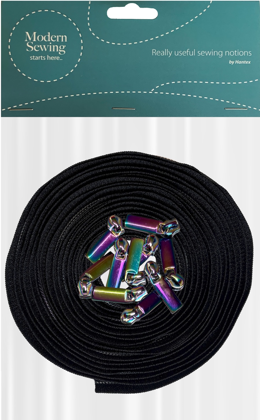 Black With Rainbow Teeth #5 Continuous Zip With Pulls - 5m Tape / 10 Pulls