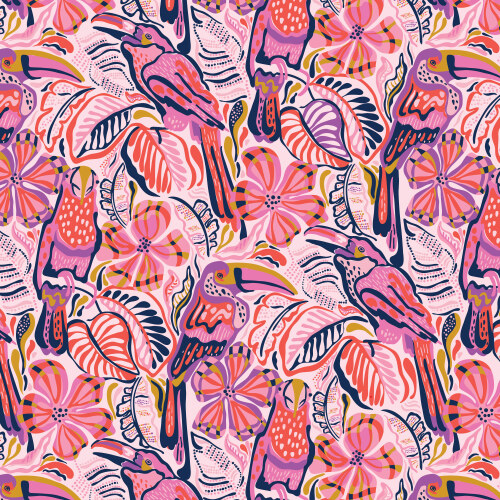 Jungle Dwellers from Wonder Jungle in Light Pink/Multi by Pip & Lo for Cloud9 Fabrics (Avail Jun)